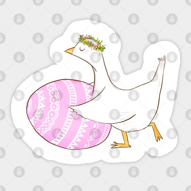 Cute Easter Goose with Floral Crown Illustration Sticker by denizko